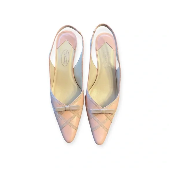 Talbots Pale Light Pink Leather Pointed Toe Heels Shoes Size 8M Vintage - Picture 2 of 5